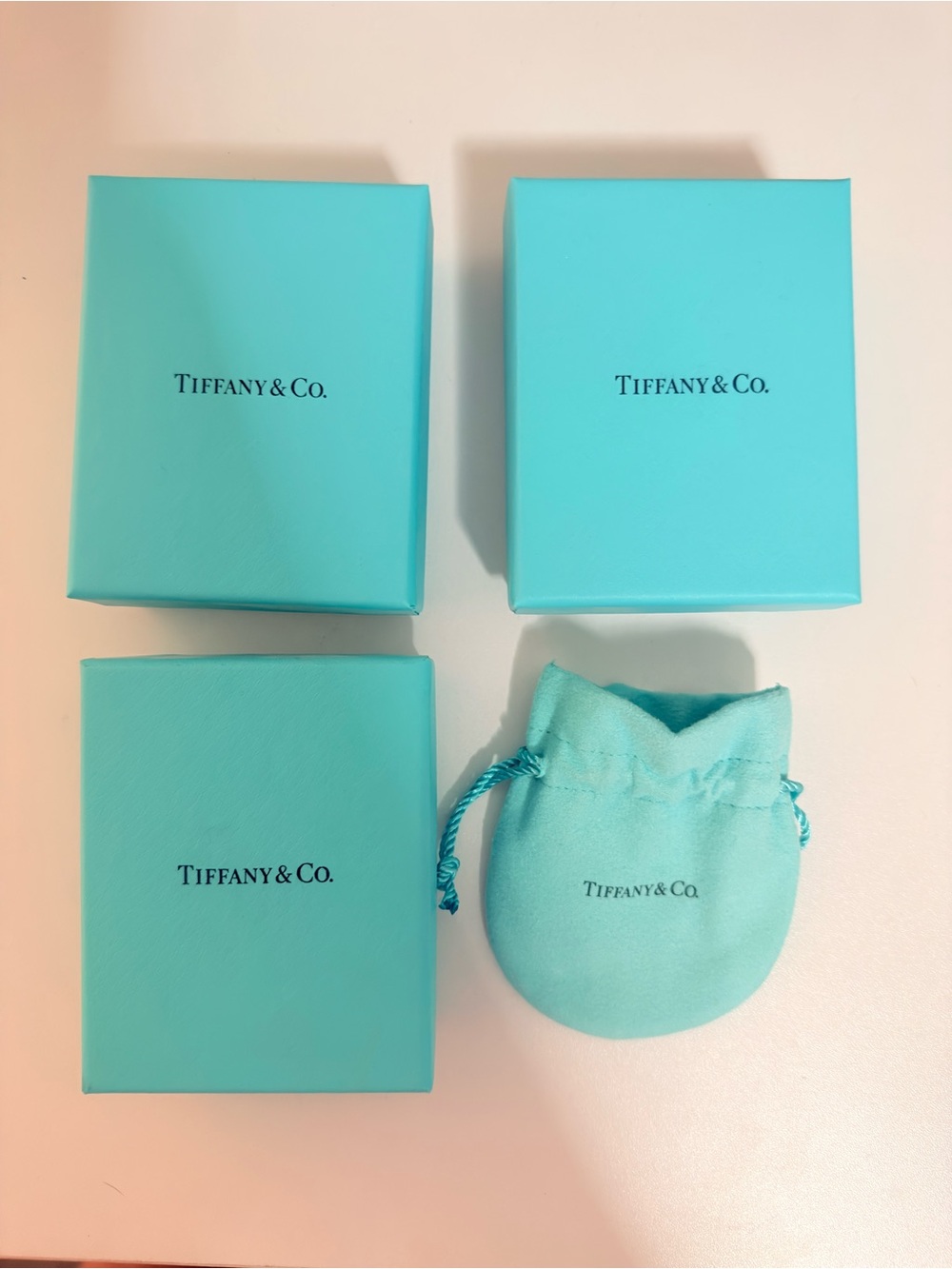 Tiffany & Co. Signature Blue Jewelry Boxes and Drawstring Pouch